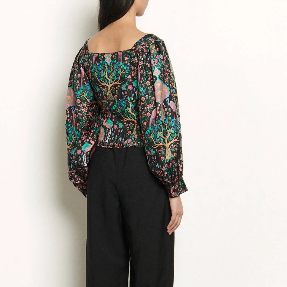 SANDRO PARIS IVEA BLACK PRINTED SILK TOP\ XS - Picture 3 of 13